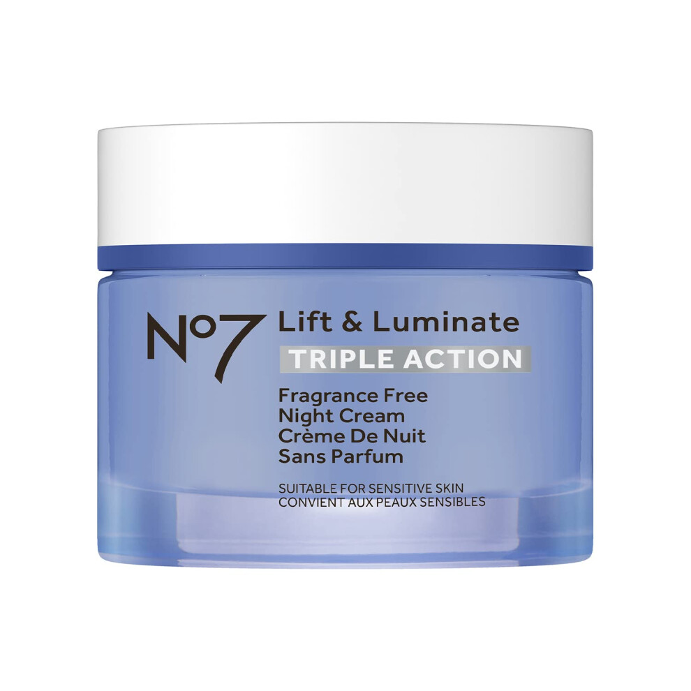 No7 Lift & Luminate Triple Action Fragrance Free Night Cream - Anti Wrinkle  Collagen Peptide Brightening Cream - Skin Firming Hyaluronic Acid &