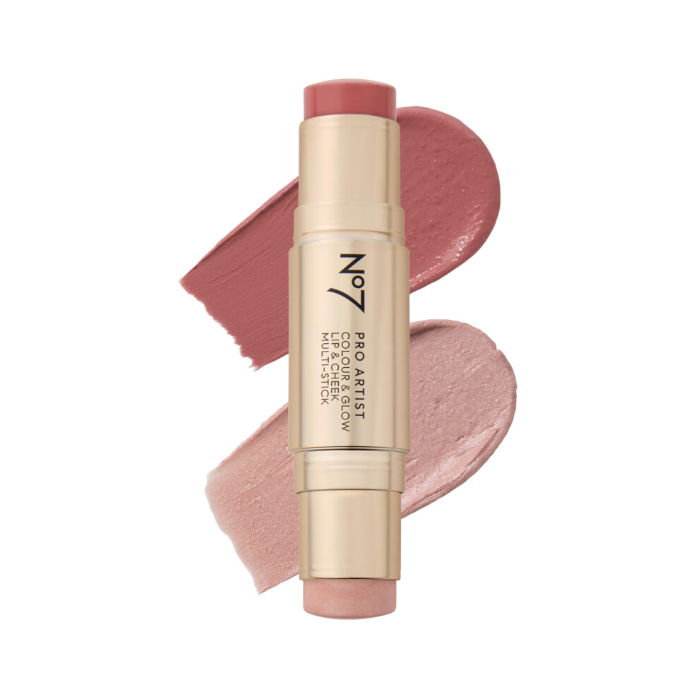 No7 Pro Artist Color & Glow Cream Blush Stick - Dual-Ended Blush for Cheeks  Eyes & Lips - Delivers Soft-Focus Radiance and Buildable Color - Ros