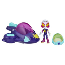 Spidey en zijn geweldige vrienden Web-Spinners Ghost-Spider met Glide Spinner-autospeelset met voertuig Marvel-actiefiguur op schaal van 10 cm en