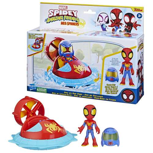 Spidey e seus amigos incrveis Marvel Web-Spinners Spidey com Hover Spinner Car Playset com veculo Figura de ao em escala de 4 polegadas e car 2