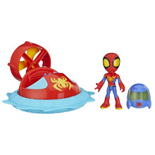 Spidey en zijn geweldige vrienden Marvel Web-Spinners Spidey met Hover Spinner Autospeelset met voertuig Actiefiguur op schaal van 10 cm en acces