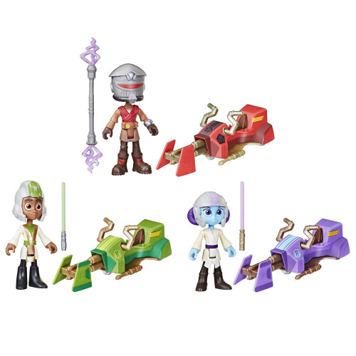 Star Wars: Young Jedi Adventures Speeder Adventure Pack Pacote com 3 bonecos de ao e veculos Brinquedos pr-escolares em escala de 4 polegadas
