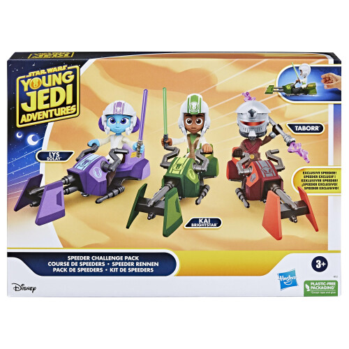 Star Wars: Young Jedi Adventures Speeder Adventure Pack Pacote com 3 bonecos de ao e veculos Brinquedos pr-escolares em escala de 4 polegadas 1