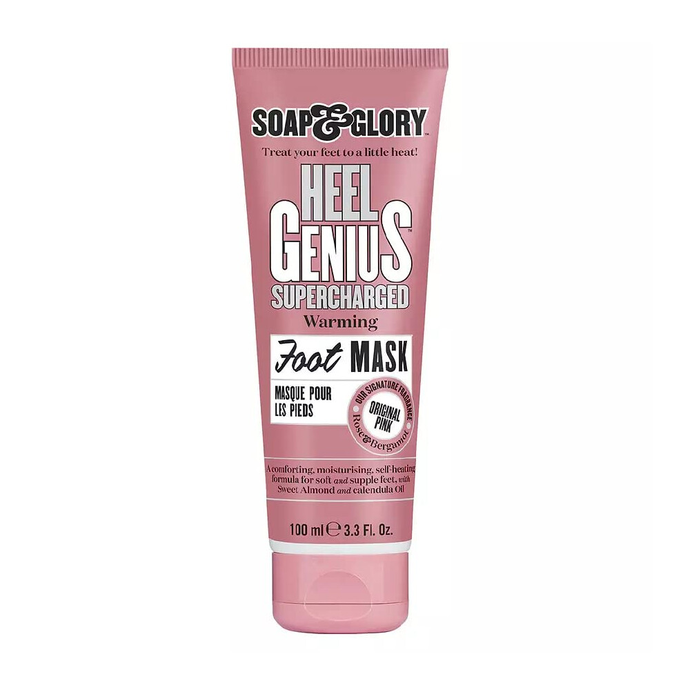 Soap & Glory Original Pink Heel Genius Supercharged Foot Mask - Self Heating Foot Treatment for Rough  Cracked Feet - Sweet Almond  Calendula Oil