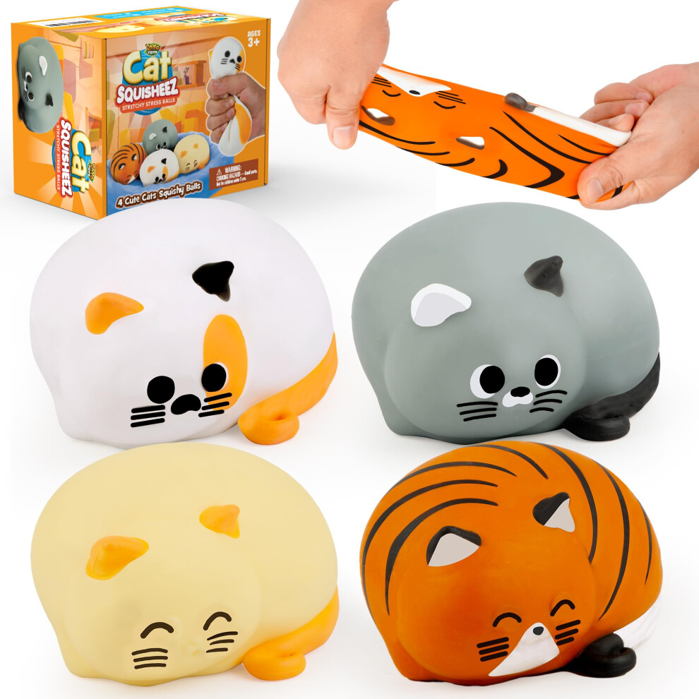 YoYa Toys Squisheez Cat 4Pack - Soft Squishy Kitty Stress Relief Toy Balls - Cute Stretchy Mini Animals - Perfect Toys for Kids  Teens  Adults --image-OPC-PHRGFKX-NEW