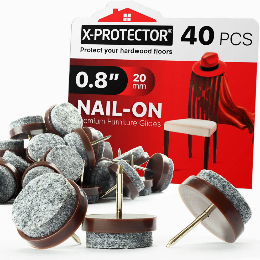 Nail-On Felt Pads X-Protector 40 Pcs - 0.8"""" Felt Chair Pads - Floor Protectors For Furniture Legs - Best Furniture Sliders For Hardwood Floors ( 5060664330412