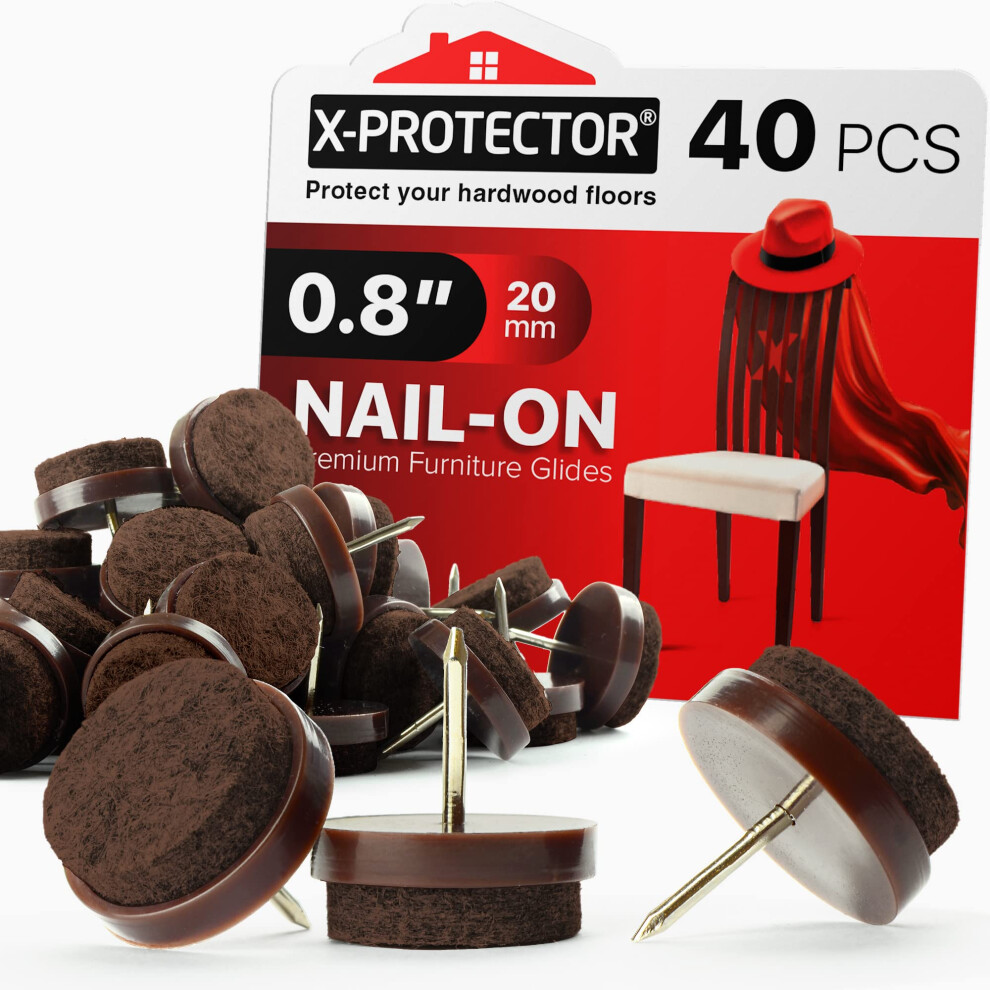 Nail-on Felt Pads X-PROTECTOR 40 PCS - 0.8"""" Felt Furniture Pads - Brown Chair Leg Floor Protectors - Nail in Furniture Pads for Furniture Legs --image-OPC-PHRGFMF-NEW