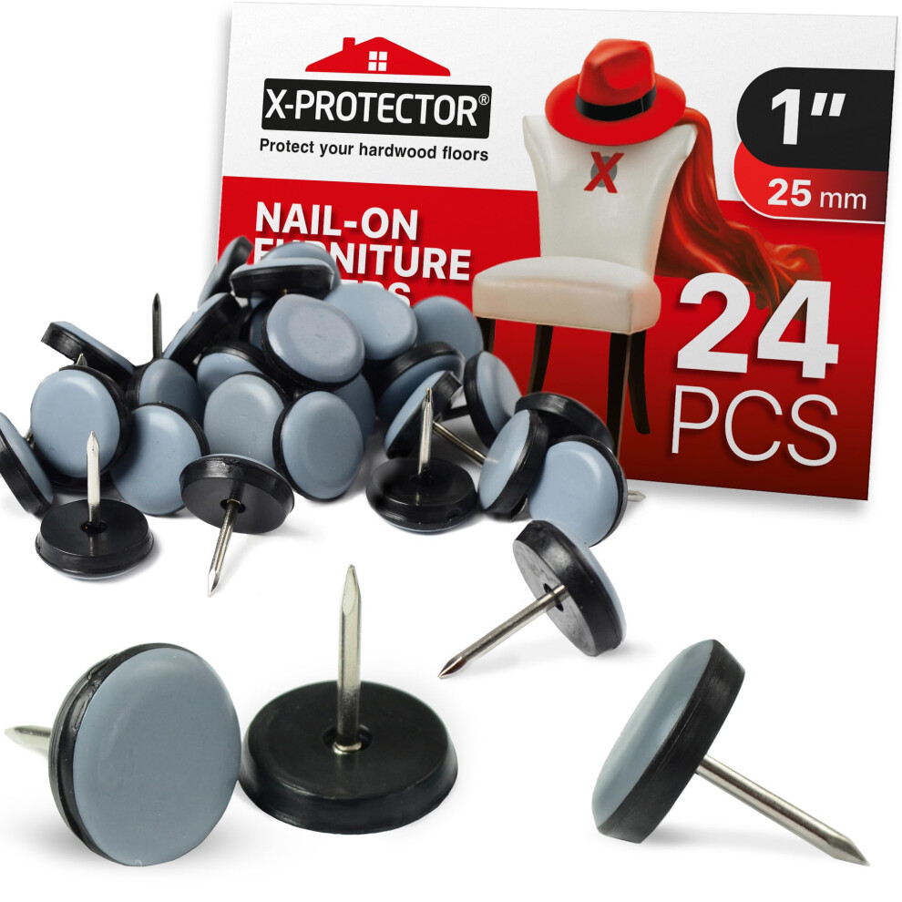 Chair Glides X-Protector - 1"""" Furniture Glides 24 Pcs - Grey Nail-On Chair Sliders - Premium Chair Leg Floor Protectors - Slide Effortlessly Wit 5060664332874