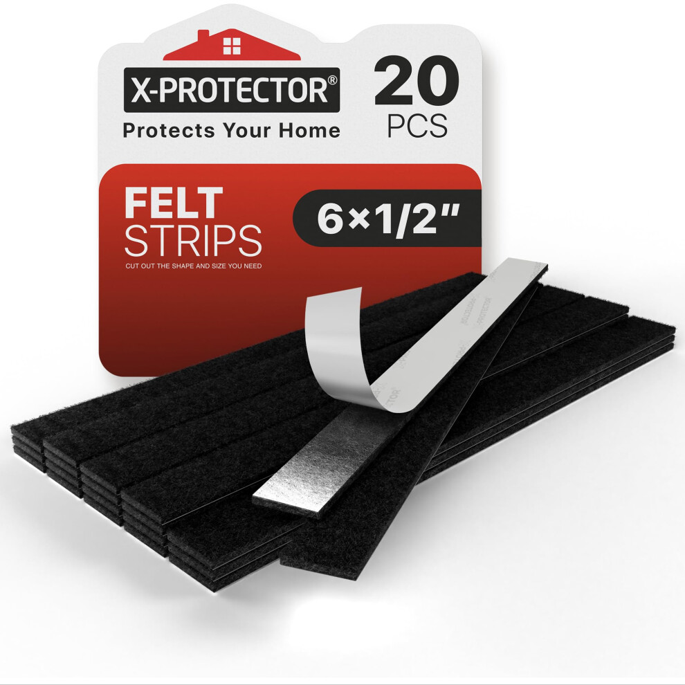 X-Protector Felt Furniture Pads - 20 Pcs 6 X 1/2"""" - Premium Felt Strips With Adhesive Backing - Rectangular Furniture Pads For Hardwood Floors - 5060664332829