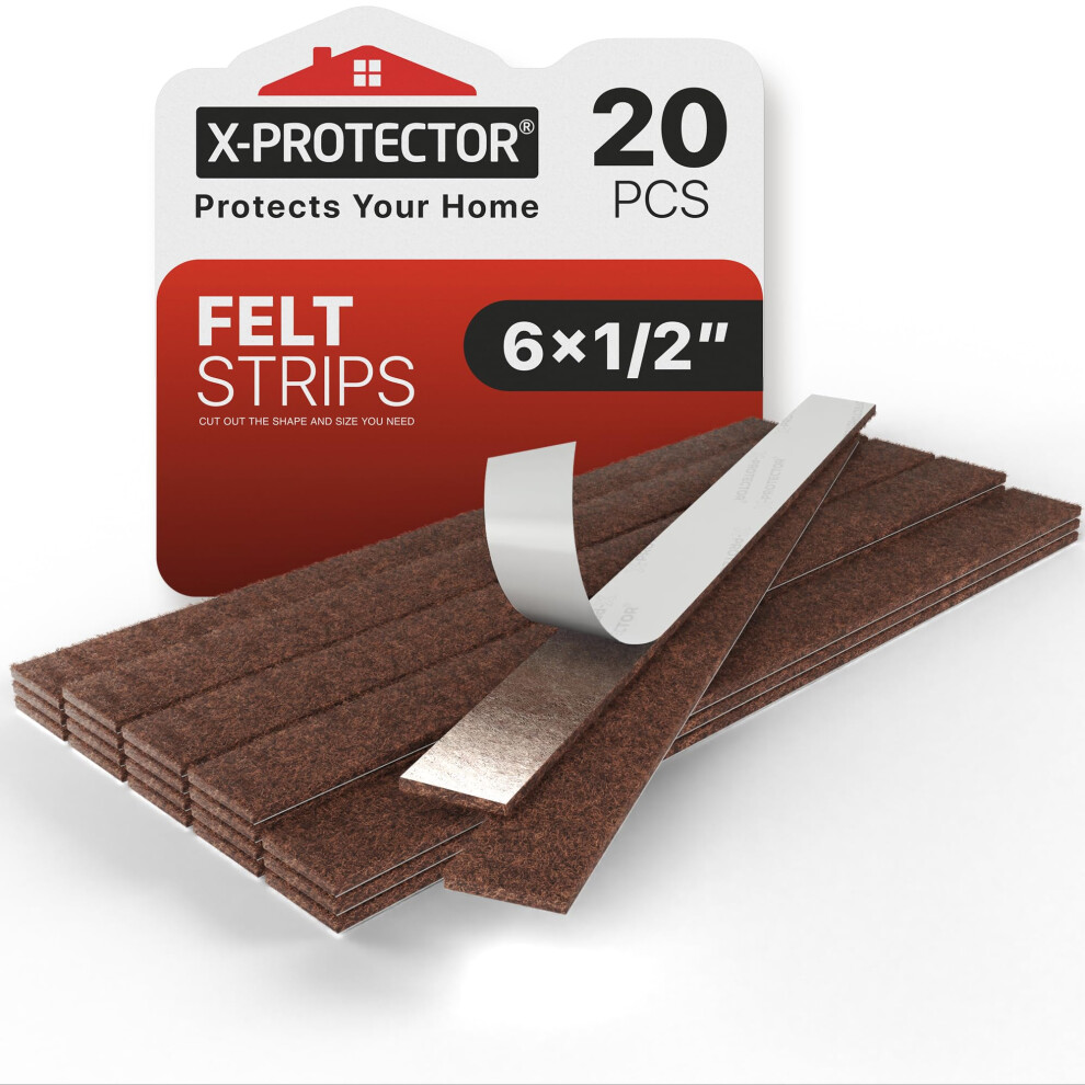 X-Protector Felt Furniture Pads - 20 Pcs 6 X 1/2"""" - Premium Felt Strips With Adhesive Backing - Rectangular Furniture Pads For Hardwood Floors - 5060664332805