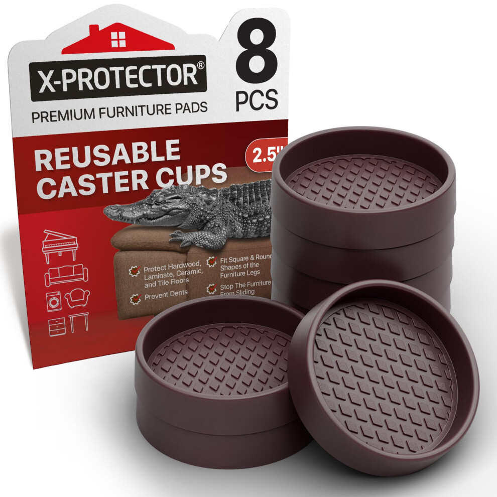 Furniture Cups X-PROTECTOR - 2.5"""" Caster Cups 8 PCS - Round Furniture Coasters - Ideal Bed Stoppers - Non Skid Furniture Pads with a Perfect Des-image-OPC-PHRGFNS-NEW