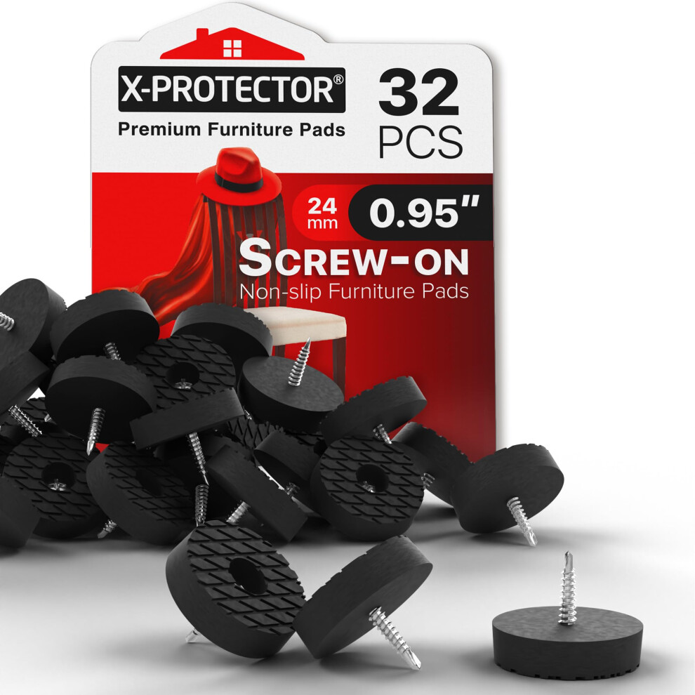 X-Protector Screw On Rubber Feet - 32 PCS 0.95"""" - Premium Non Slip Furniture Pads - Anti Skid Pads for Furniture Feet - Chair Leg Protectors - F-image-OPC-PHRGFMW-NEW