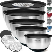 Priority Chef Chef din o?el inoxidabil boluri de amestecare cu capace set 3 ata?amente de razatoare Papace etan?e Siliconice care nu se aluneca S