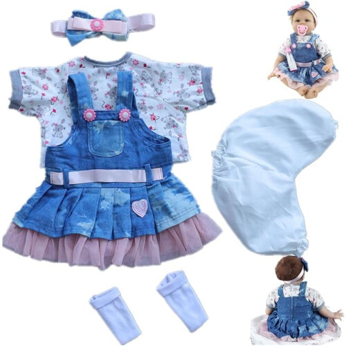 Roupas de bonecas reborn para meninas de 17 a 22 polegadas, acessrios? Saia jeans conjunto de 5 peas?