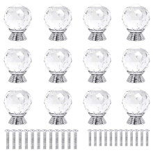 ANJUU 12 peas 30 mm de formato redondo de vidro cristal puxadores de armrio com parafusos puxador de gaveta usado para armrio de porta de cmo