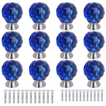 ANJUU 12 Pcs 30mm Round Shape Crystal Glass Cabinet Knobs with Screws Drawer Knob Pull Handle Used for Kitchen Dresser Door Cupboard(Blue)