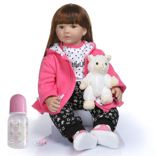 iCradle Realistic Looking 24 polegadas 60 cm Reborn Criana Fridolin Boneca Bebe de Silicone Macio Reborn Princesa Boneca de Cabelo Longo Brinque