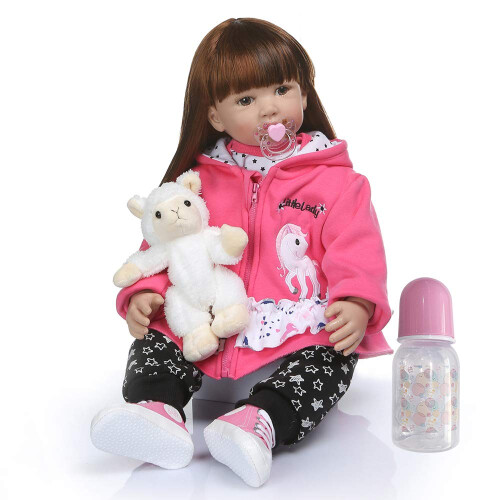iCradle Realistic Looking 24 polegadas 60 cm Reborn Criana Fridolin Boneca Bebe de Silicone Macio Reborn Princesa Boneca de Cabelo Longo Brinque 1