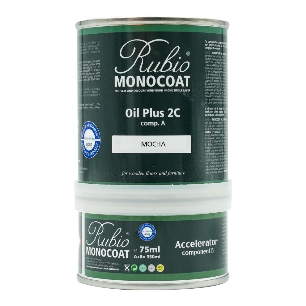 Rubio Monocoat Wood Stain & Finish 175 Ft? - Mocha | Oil Plus 2C | Quick-Dry Eco-Friendly Linseed Wood Oil For Indoor Use Includes Accelerator