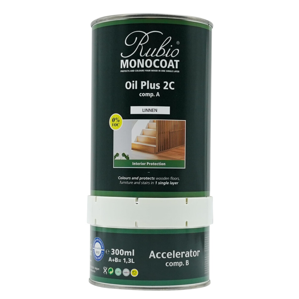 Rubio Monocoat Wood Stain & Finish 650 Ft? - Linen | Oil Plus 2C | Quick-Dry Eco-Friendly Linseed Wood Oil For Indoor Use Includes Accelerator