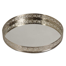 Craft Brio -A Artizanat la moda Nichel Round Diwali Diwali Tava cu oglinda de sticla (10 inch Dia Silvery White)