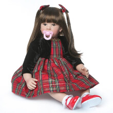 iCradle Söt 24 tum 60 cm Reborn Baby Doll Långhårig Flicka Mjuk Silikon Docka