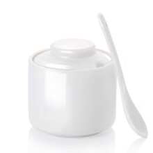 Tazn de azcar de cermica en el tubo con tapa y cuchara de porcelana de porcelana Caja salina de 8 oz blanco