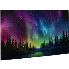 Puzzle -uri pentru adul?i 500 de buca?i puzzle -uri Aurora Northern Lights Over Islanda Forest Formation Wooden pentru a explora ?i bucura de cad