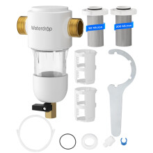 Waterdrop Spin Down Sediment Filter 50/200 Micron Reusable Whole House Water Filter Sediment System Flushable Pre-Filter System for City/Well W