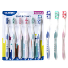 DR.BRIGHT Medium Toothbrushes for Adults | Medium Bristles Toothbrush with Tongue Scraper & Ergonomic Handle Travel Toothbrushes BPA-Free Adult