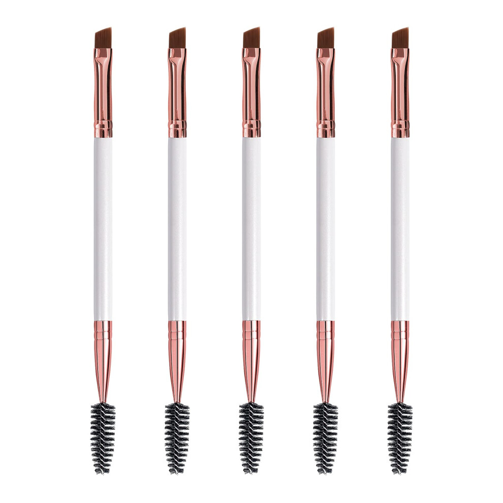 Delaynomore77 White Duo Eyebrow And Eyelash Brush - Spoolie And Angled Brow Brush For Eye Makeup (5Pcs )