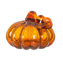 Glitzhome Handblown Amber Crackle Glass Pumpkin for Fall Harvest Decorating (5.51"""" H)