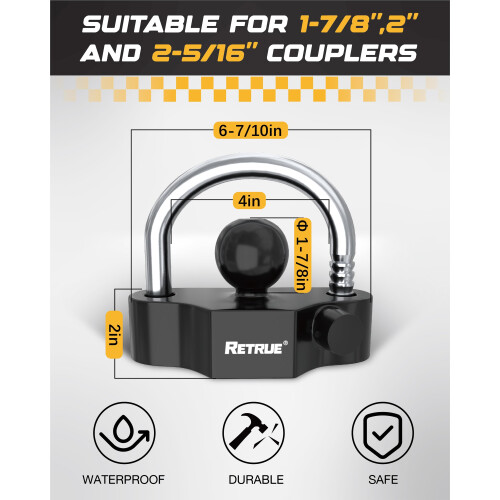 RETRUE Universal Coupler Lock Trailer Locks Ball Hitch Trailer Hitch Lock Segurana ajustvel Ao resistente se encaixa em 1-7/8 polegadas 2 pole 1