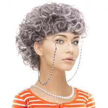 Feacole Old Lady Costume Set-mormor peruk peruk kepsar madea Granny Glasses Eyeglass Recnaiter Chain Pearl Necklace (5 stycken)