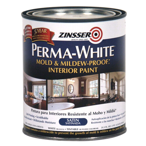 Zinsser Zinsser 02704 Quart Satin Gloss Perma-White schimmelresistente Badezimmerfarbe