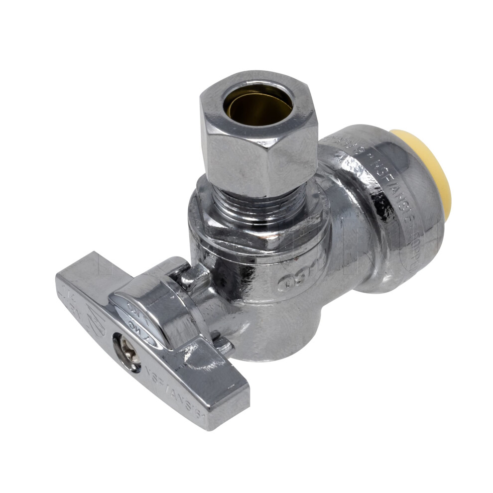 Procuru 1-Pack Pushfit Angle Stop Valve 1/2"""" Nom X 3/8"""" Od Comp Quarter-Turn Push-To-Connect Brass Shutoff Valve For Copper Pex Cpvc Pe-Rt 7755869690475