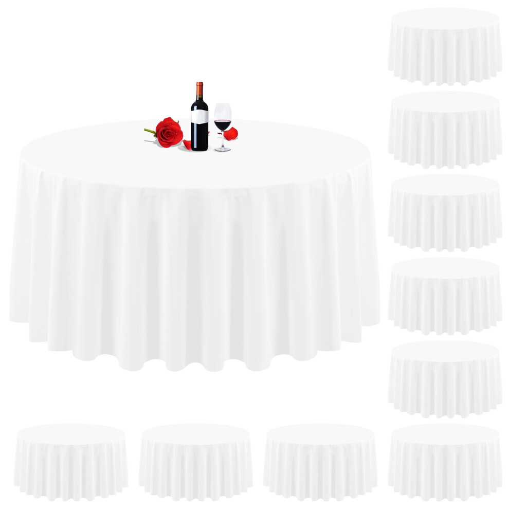 Lumaycens 10 Pack Round Table Cloths White Round Tablecloth 120 Inch Washable Polyester Fabric Bulk Linen Tablecloths Table Cover for Parties Wed