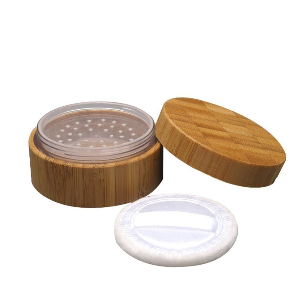 Sybl 30Ml 1 Oz Empty Bamboo Loose Powder Box Case Container With Powder Puff And Sifter Cosmetic Makeup Holder