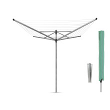 Brabantia Lift-O-Matic Outdoor 4 Arm Clothesline (164 ft/ 1.8"""") Height Adjustable  Folding Clothes Drying Rack + Ground Spike & Cover (Gray)