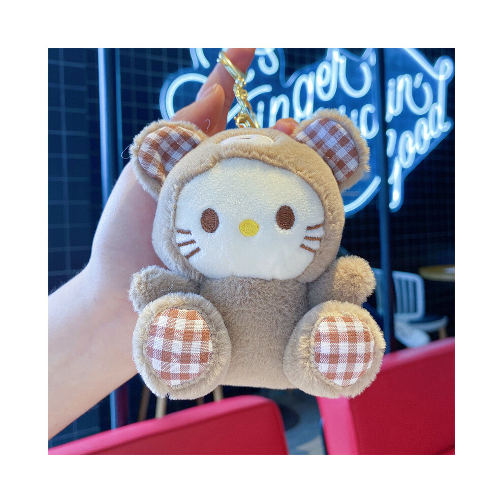 (Plaid Brown KT Cat) Sanrio Hello Kitty Kuromi My Melody Dinosaur Lollipop Design Pendant Plush Toy-image-OPC-PHRGQ79-NEW