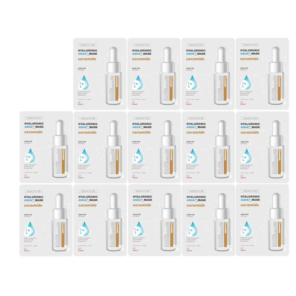 Beauty29 Hyaluronic Aqua Plus Essence Full Face Facial Sheet Mask 14 Sheets - 2 Weeks Set (Ceramide)