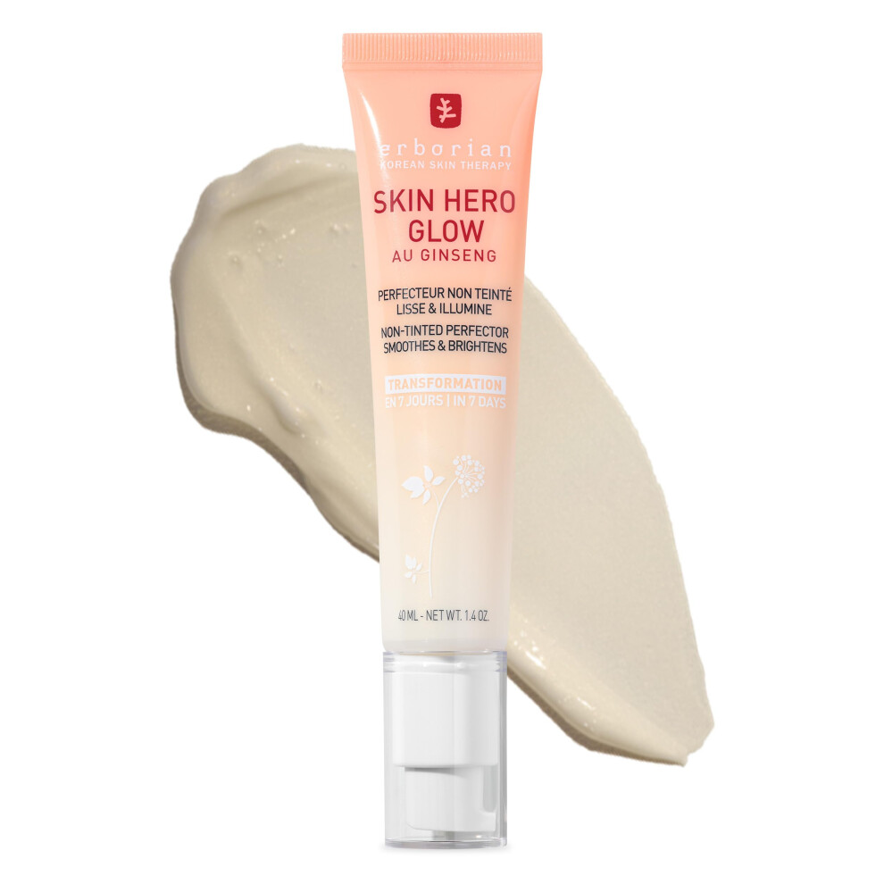 Erborian Cream Skin Hero Glow Non Tinted Korean Bare Skin Perfector Face - Korean Skincare With Ginseng Extract & Hyaluronic Acid - Facial Hydra