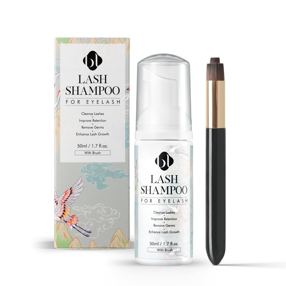 Bl Bl Bl Lashes Eyelash Shampoo+ Brush Eyelid Foaming Cleanser For Natural And Extension Lashes Gentle Lash Bath And Makeup Remover For Salon And Hom