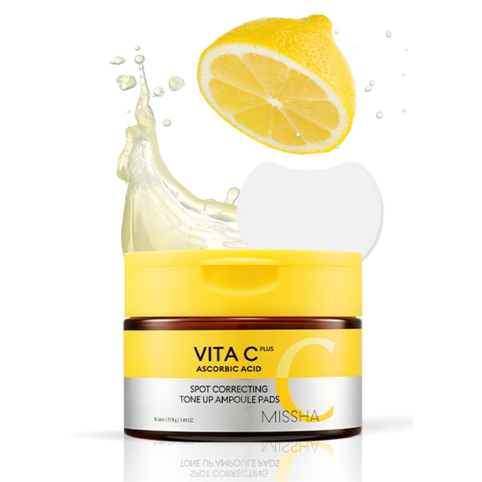 Missha Vita C Tone Up Ampoule Toner Pads (80 Pads) Exfoliating Pads Spot Treatment Pads With Vitamin C Hyaluronic Acid Collagen Hydrating