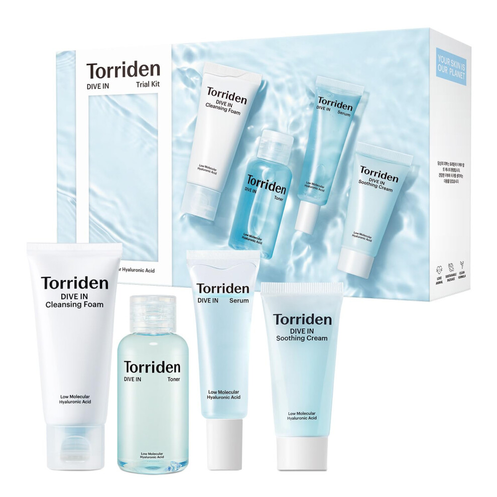 Torriden Cream Dive-In Trial Kit Hyaluronic Acid Infused Daily Skincare Kit - 4 Step Regimen With Foam Cleanser Facial Toner Serum And | Vega