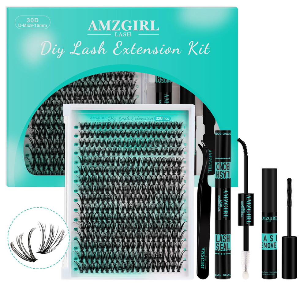Amzgirl Lash Lash Extension Kit 320Pcs Diy Individual Lashes Clusters Kit Lash Bond And Seal Lash Remover For Eyelashes Extensions Lash Applicator Tool For Fa