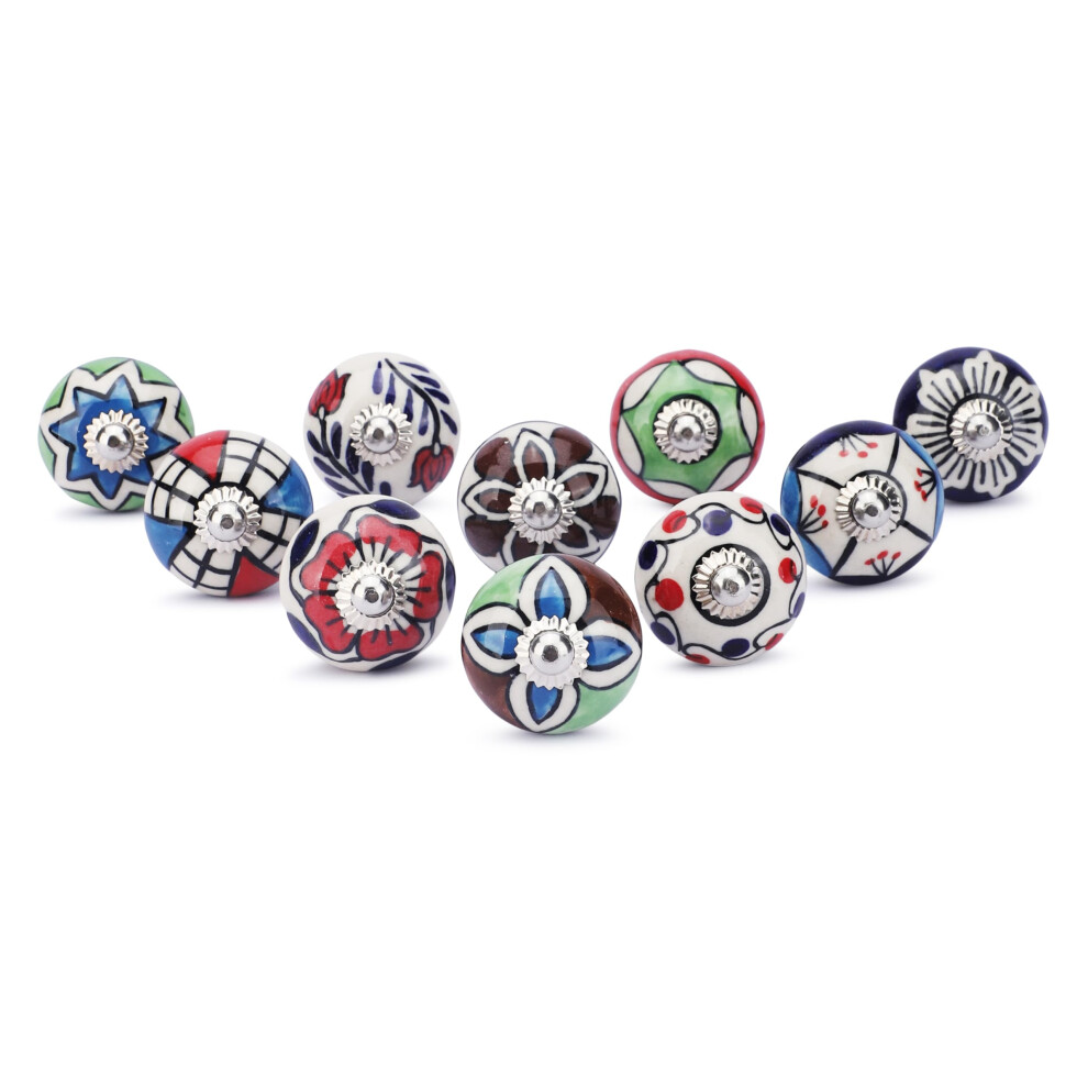 Ajuny Set Of 10 Ceramic Knobs Colorful For Kitchen Cabinets Bathroom Cupboards Dresser Drawers Chest Handmade Pottery Decorative Multicolor Knobs 8903605883301