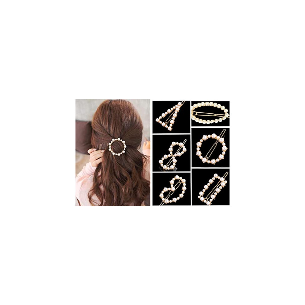 Annacreations Gold Korean Style Metal Pearl Geometric Stone Lock Hair Pins Hair Clip Hair Accessories Jewellery For Women And Girls (Pack Of 6 Pc