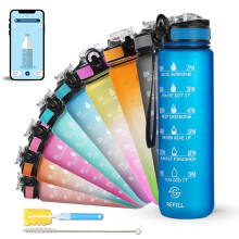 Solara 1Liter Sipper vattenflaska med motiverande tidsmarkör Sipper flaska för vuxna Vattenflaska för gymnastikkontor Mobilapp med dricksvatten p