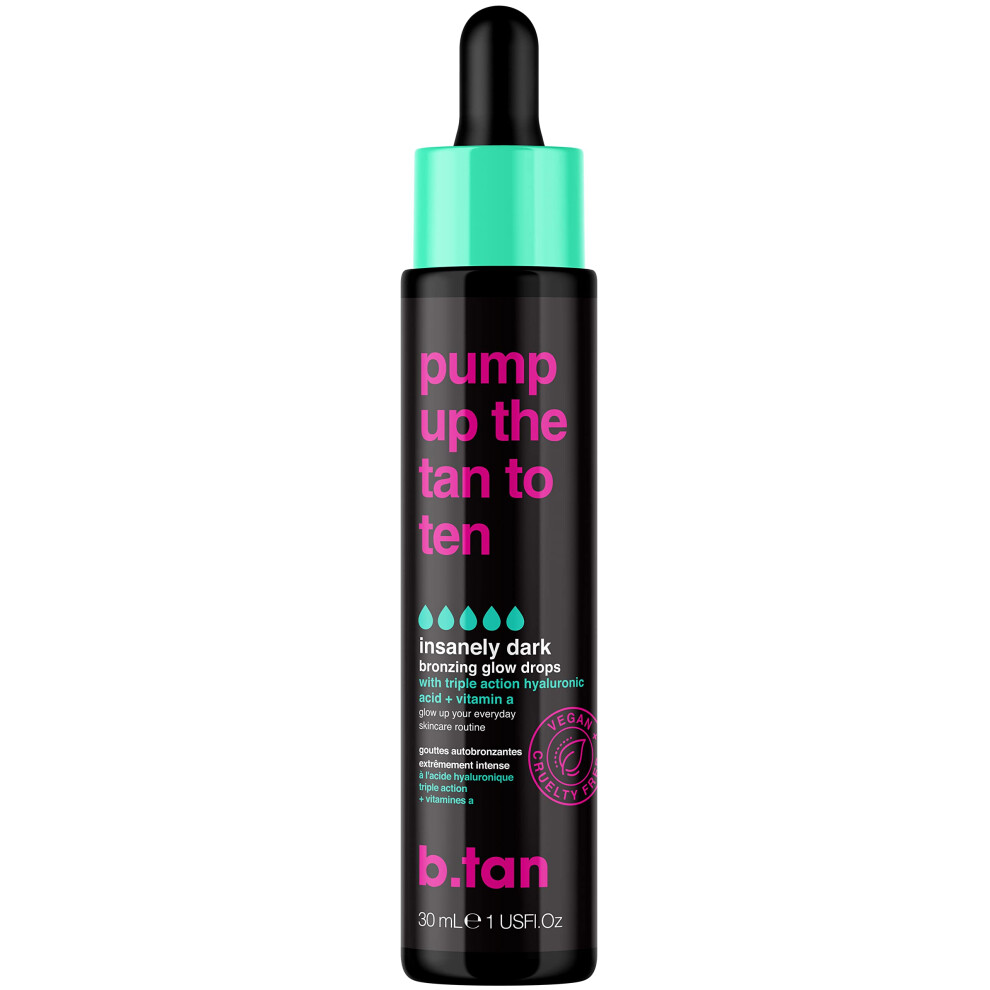 b.tan Darkest Self Tanning Drops for Face & Body | Pump Up the Tan to Ten - Insanely Dark Gradual Sunless Tanner Bronzing Glow Drops Vegan Crue